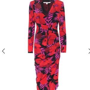 Veronica Beard Alvaro floral stretch-silk v neck midi  dress in red size 6